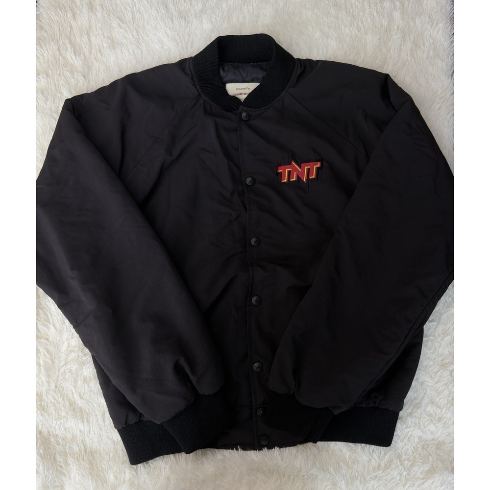 Vintage TNT Network Bomber Jacket Large Black Turner Broadcasting Promo TV Merch